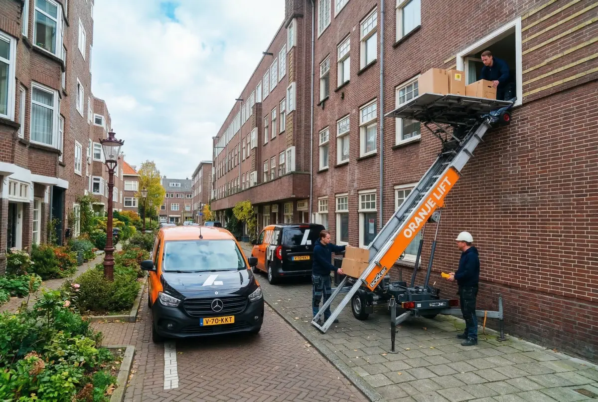 Aanhangerlift geplaatst in een smalle straat in Deventer