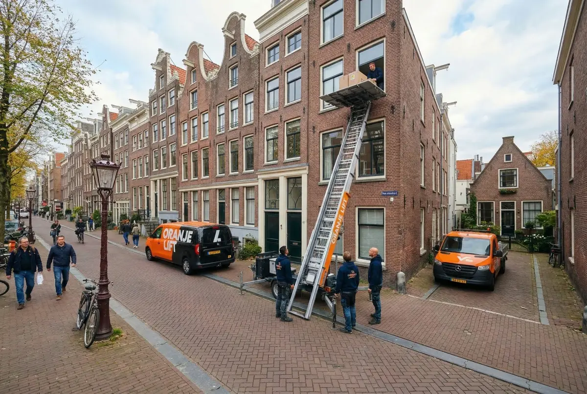Aanhangerlift in smalle straat Deventer